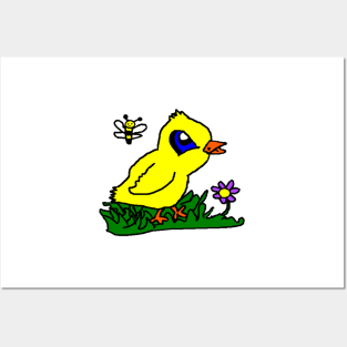 Yellow Chick and Bumble Bee 2 Posters and Art